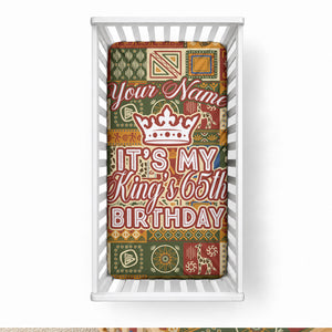 Personalized African King's 65th Birthday Baby Bed Cover Traditional Ethnic Patchwork Safari Animals