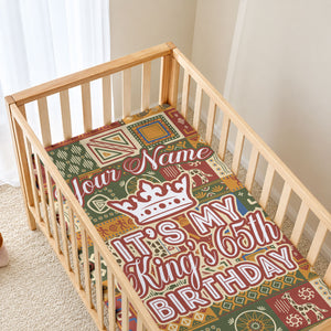 Personalized African King's 65th Birthday Baby Bed Cover Traditional Ethnic Patchwork Safari Animals