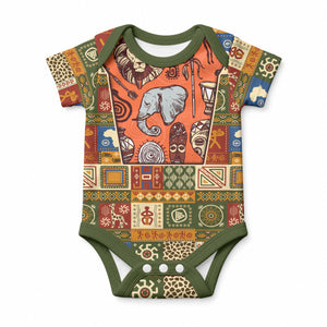 Personalized African King's 65th Birthday Baby Onesie Traditional Ethnic Patchwork Safari Animals