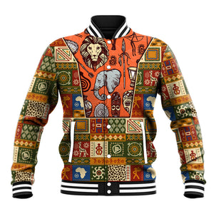 Personalized African King's 65th Birthday Baseball Jacket Traditional Ethnic Patchwork Safari Animals