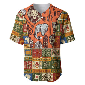 Personalized African King's 65th Birthday Baseball Jersey Traditional Ethnic Patchwork Safari Animals