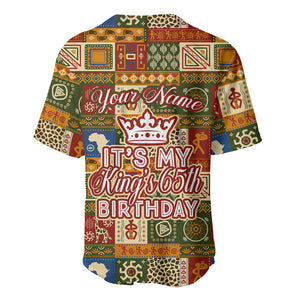 Personalized African King's 65th Birthday Baseball Jersey Traditional Ethnic Patchwork Safari Animals