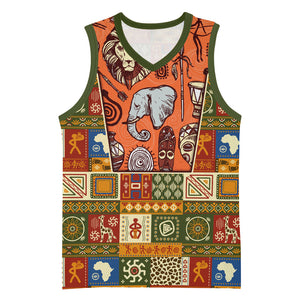 Personalized African King's 65th Birthday Basketball Jersey Traditional Ethnic Patchwork Safari Animals