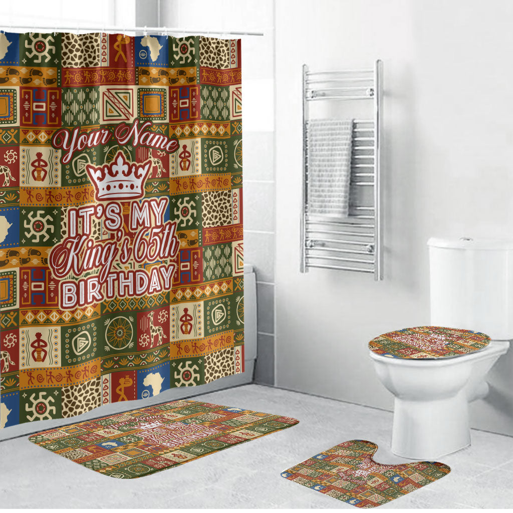 Personalized African King's 65th Birthday Bathroom Set Traditional Ethnic Patchwork Safari Animals