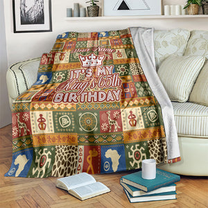 Personalized African King's 65th Birthday Blanket Traditional Ethnic Patchwork Safari Animals