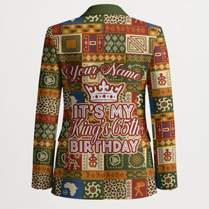 Personalized African King's 65th Birthday Blazer Traditional Ethnic Patchwork Safari Animals