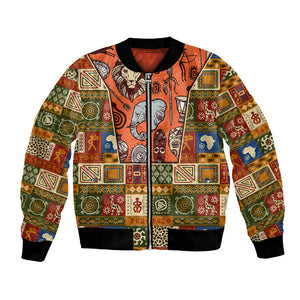 Personalized African King's 65th Birthday Bomber Jacket Traditional Ethnic Patchwork Safari Animals