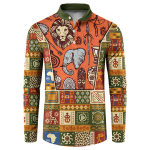 Personalized African King's 65th Birthday Button Sweatshirt Traditional Ethnic Patchwork Safari Animals
