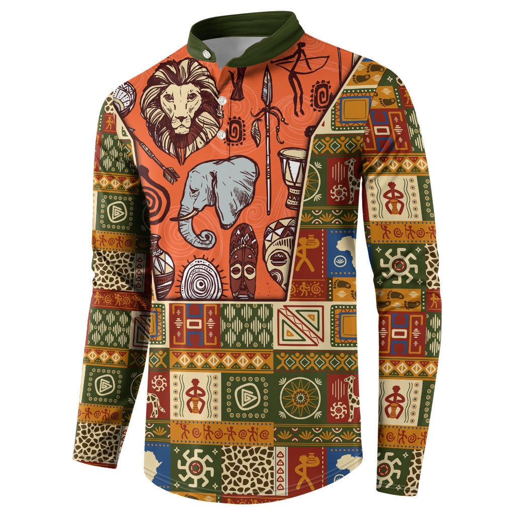 Personalized African King's 65th Birthday Button Sweatshirt Traditional Ethnic Patchwork Safari Animals