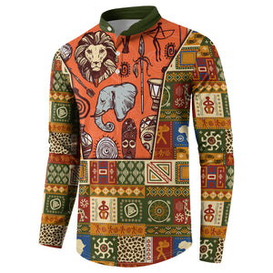 Personalized African King's 65th Birthday Button Sweatshirt Traditional Ethnic Patchwork Safari Animals