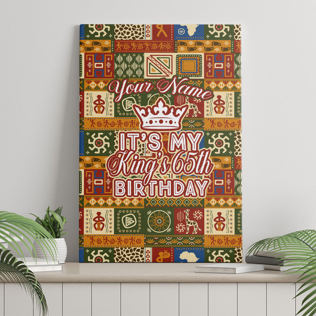 Personalized African King's 65th Birthday Canvas Wall Art Traditional Ethnic Patchwork Safari Animals