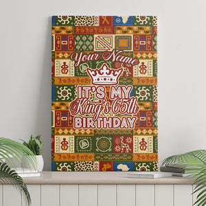 Personalized African King's 65th Birthday Canvas Wall Art Traditional Ethnic Patchwork Safari Animals