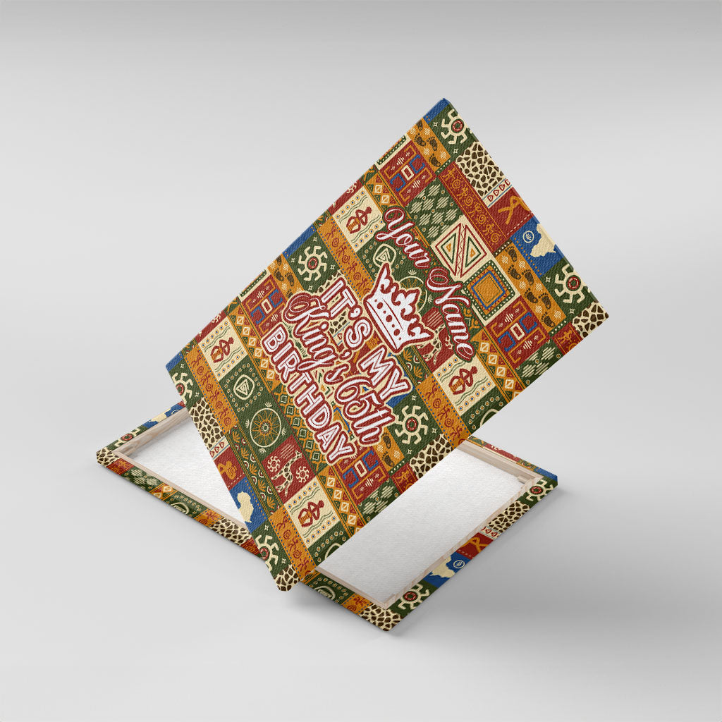Personalized African King's 65th Birthday Canvas Wall Art Traditional Ethnic Patchwork Safari Animals