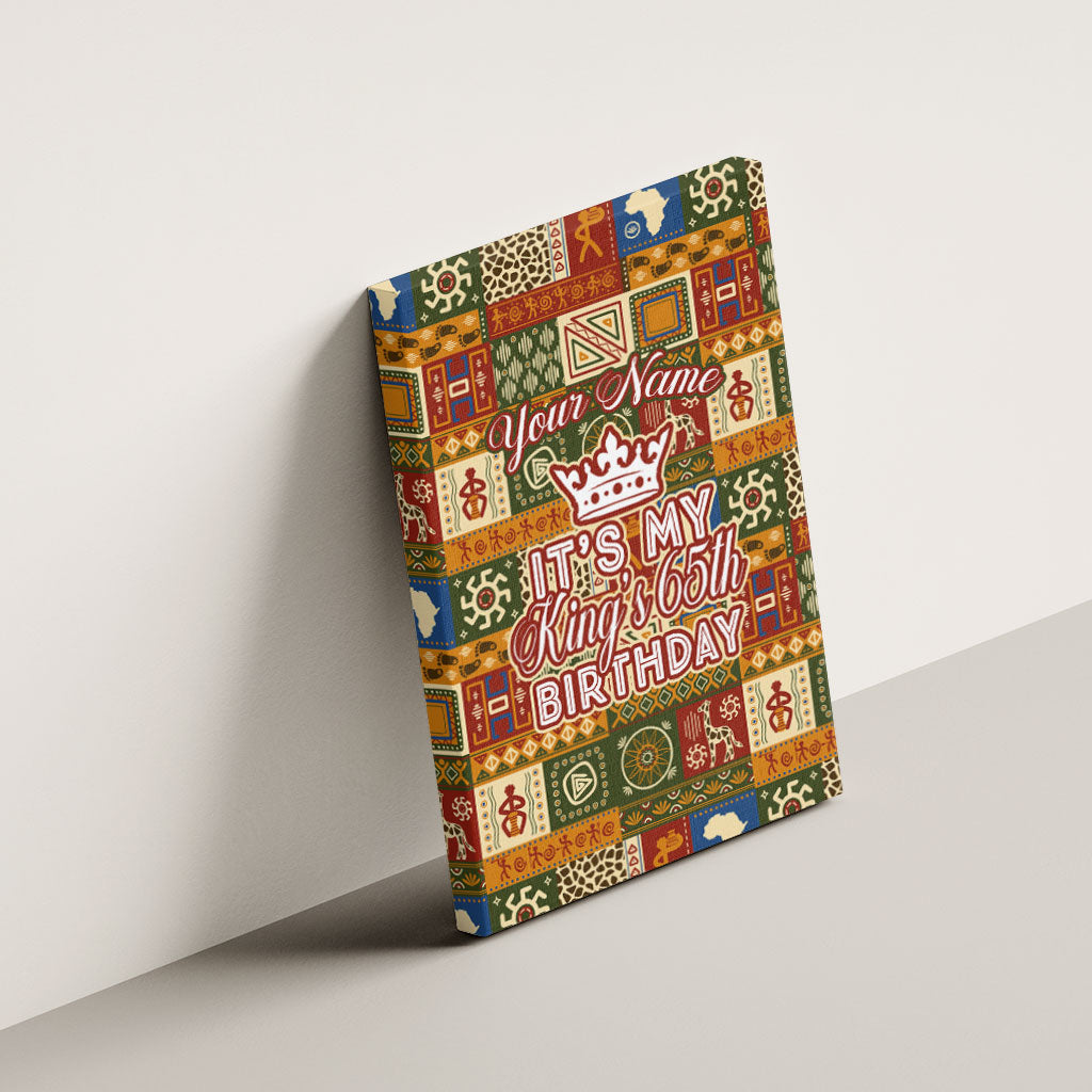 Personalized African King's 65th Birthday Canvas Wall Art Traditional Ethnic Patchwork Safari Animals