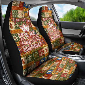 Personalized African King's 65th Birthday Car Seat Cover Traditional Ethnic Patchwork Safari Animals
