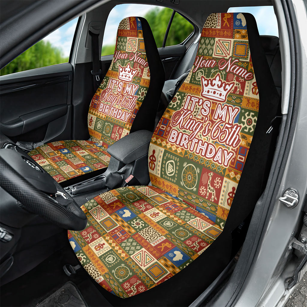 Personalized African King's 65th Birthday Car Seat Cover Traditional Ethnic Patchwork Safari Animals