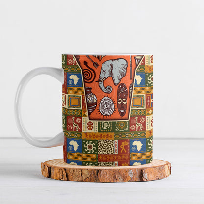 Personalized African King's 65th Birthday Ceramic Mug Traditional Ethnic Patchwork Safari Animals