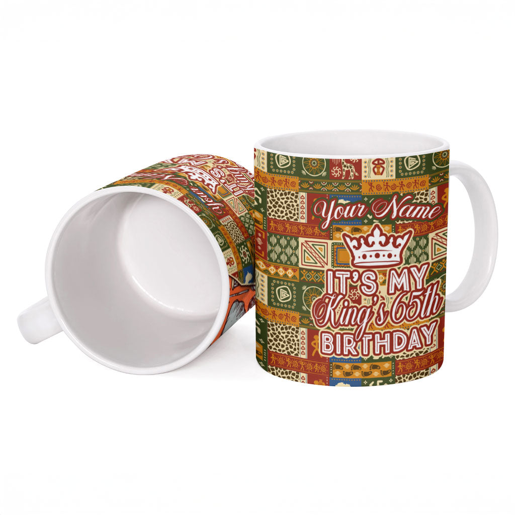 Personalized African King's 65th Birthday Ceramic Mug Traditional Ethnic Patchwork Safari Animals