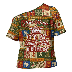 Personalized African King's 65th Birthday Cross Shoulder Shirt Traditional Ethnic Patchwork Safari Animals
