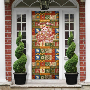 Personalized African King's 65th Birthday Door Cover Traditional Ethnic Patchwork Safari Animals