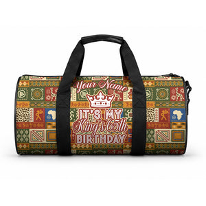 Personalized African King's 65th Birthday Duffle Bag Traditional Ethnic Patchwork Safari Animals