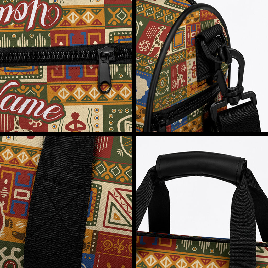 Personalized African King's 65th Birthday Duffle Bag Traditional Ethnic Patchwork Safari Animals