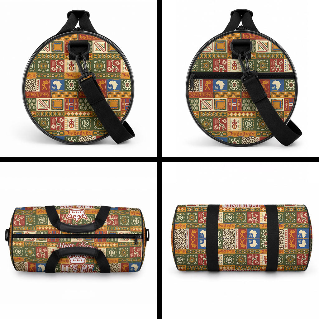 Personalized African King's 65th Birthday Duffle Bag Traditional Ethnic Patchwork Safari Animals