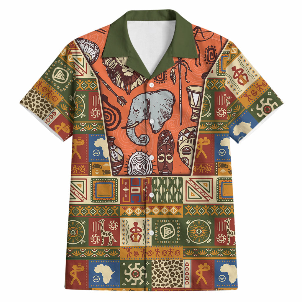 Personalized African King's 65th Birthday Hawaiian Shirt Traditional Ethnic Patchwork Safari Animals