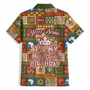 Personalized African King's 65th Birthday Hawaiian Shirt Traditional Ethnic Patchwork Safari Animals