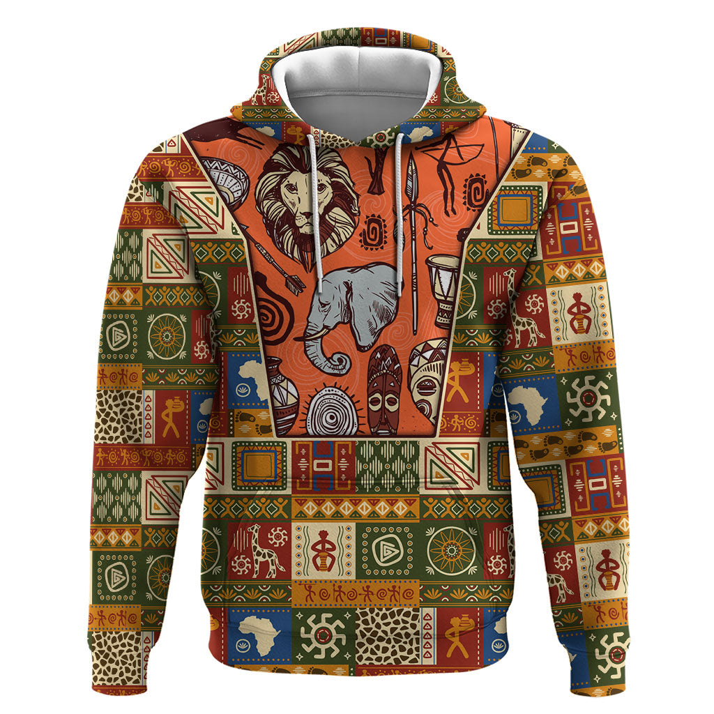 Personalized African King's 65th Birthday Hoodie Traditional Ethnic Patchwork Safari Animals