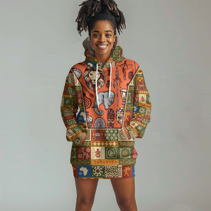 Personalized African King's 65th Birthday Hoodie Dress Traditional Ethnic Patchwork Safari Animals