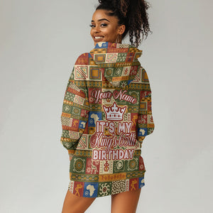 Personalized African King's 65th Birthday Hoodie Dress Traditional Ethnic Patchwork Safari Animals