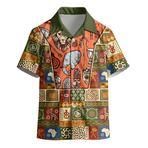 Personalized African King's 65th Birthday Kid Hawaiian Shirt Traditional Ethnic Patchwork Safari Animals