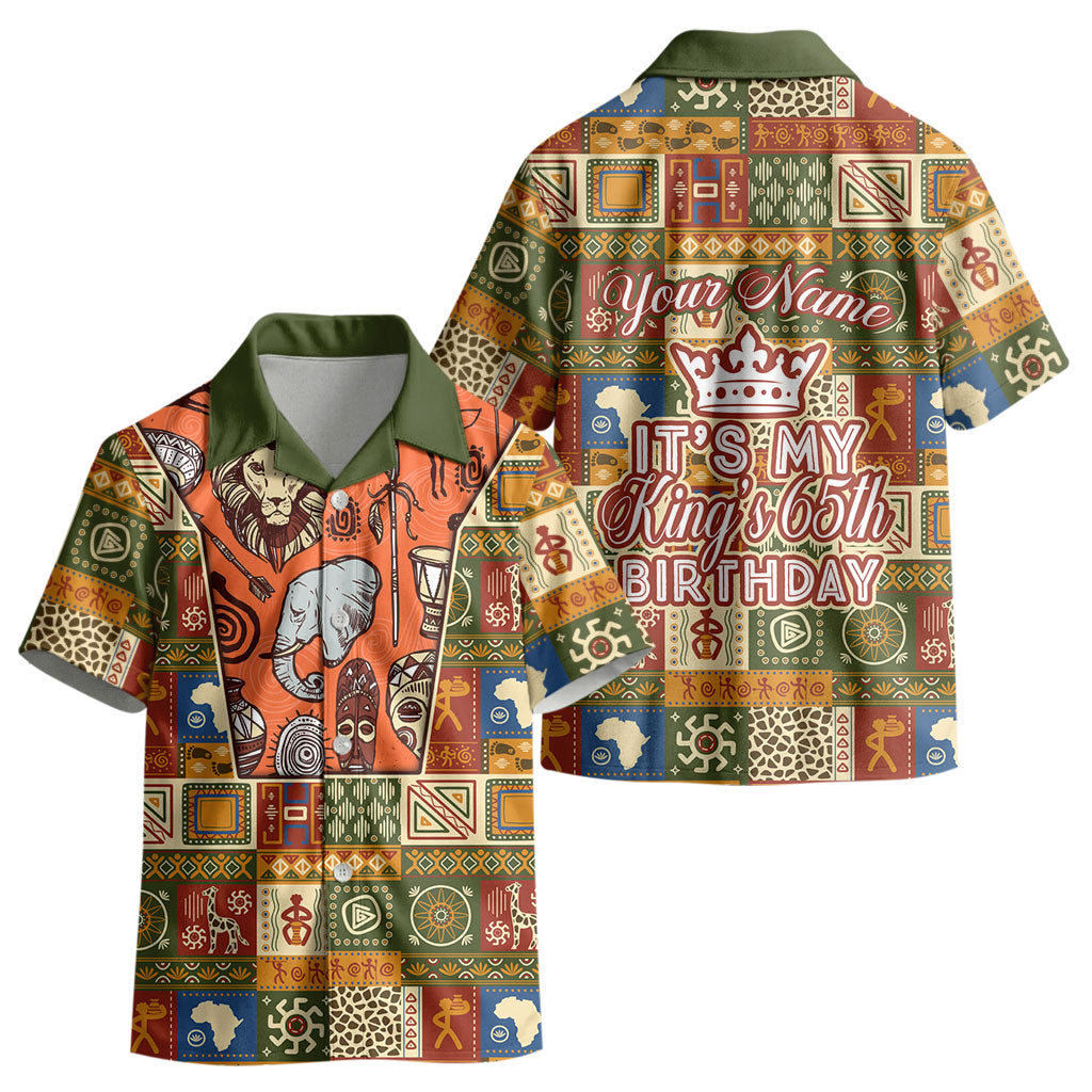 Personalized African King's 65th Birthday Kid Hawaiian Shirt Traditional Ethnic Patchwork Safari Animals