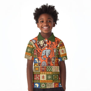 Personalized African King's 65th Birthday Kid Polo Shirt Traditional Ethnic Patchwork Safari Animals