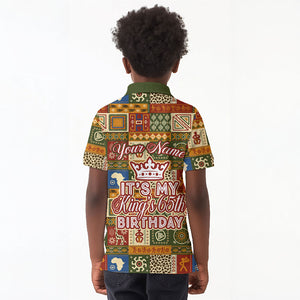 Personalized African King's 65th Birthday Kid Polo Shirt Traditional Ethnic Patchwork Safari Animals