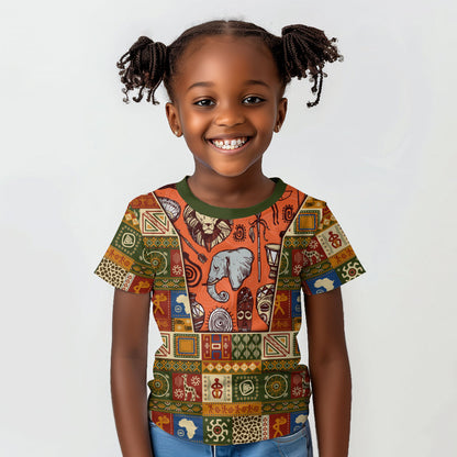 Personalized African King's 65th Birthday Kid T shirt Traditional Ethnic Patchwork Safari Animals