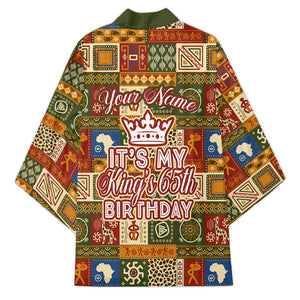 Personalized African King's 65th Birthday Kimono Traditional Ethnic Patchwork Safari Animals