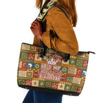 Personalized African King's 65th Birthday Leather Tote Bag Traditional Ethnic Patchwork Safari Animals