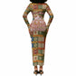 Personalized African King's 65th Birthday Long Sleeve Bodycon Dress Traditional Ethnic Patchwork Safari Animals