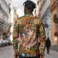 Personalized African King's 65th Birthday Long Sleeve Button Shirt Traditional Ethnic Patchwork Safari Animals