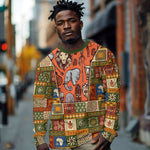 Personalized African King's 65th Birthday Long Sleeve Shirt Traditional Ethnic Patchwork Safari Animals