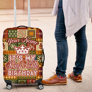 Personalized African King's 65th Birthday Luggage Cover Traditional Ethnic Patchwork Safari Animals