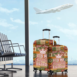 Personalized African King's 65th Birthday Luggage Cover Traditional Ethnic Patchwork Safari Animals
