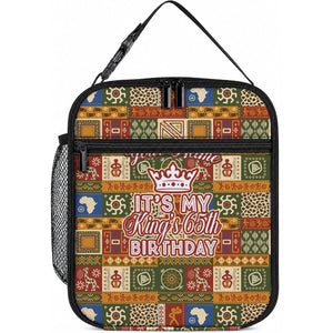Personalized African King's 65th Birthday Lunch Bag Traditional Ethnic Patchwork Safari Animals
