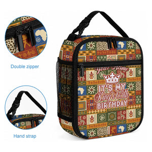 Personalized African King's 65th Birthday Lunch Bag Traditional Ethnic Patchwork Safari Animals