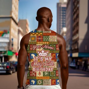 Personalized African King's 65th Birthday Men Tank Top Traditional Ethnic Patchwork Safari Animals