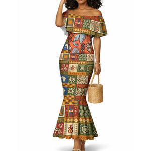 Personalized African King's 65th Birthday Mermaid Dress Traditional Ethnic Patchwork Safari Animals