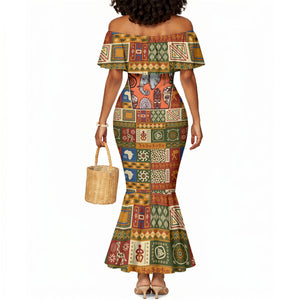 Personalized African King's 65th Birthday Mermaid Dress Traditional Ethnic Patchwork Safari Animals