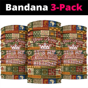 Personalized African King's 65th Birthday Neck Gaiter Traditional Ethnic Patchwork Safari Animals